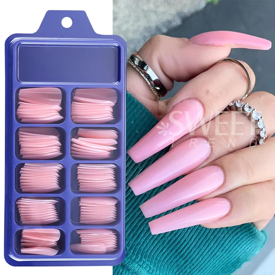 100 pièces nu rose faux ongles presse