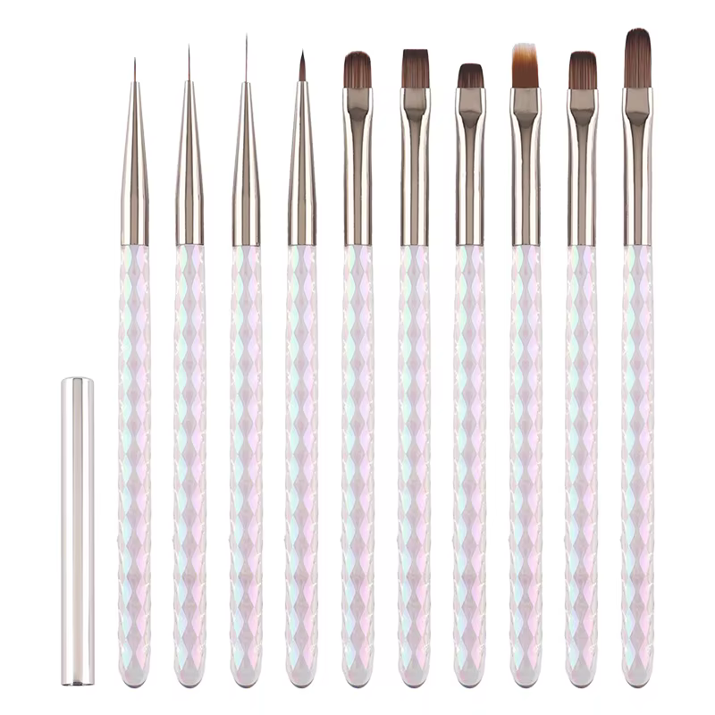 Lot de 10 pinceaux à ongles en acrylique transparent Aurora Rhombus