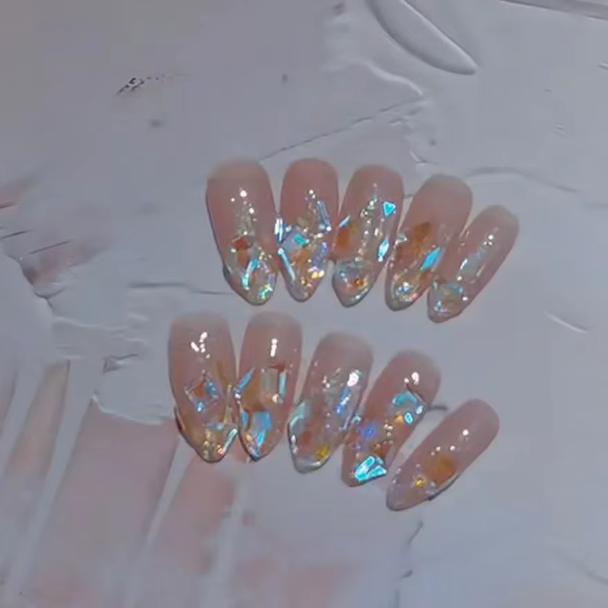 Blingbling Nail Art Glace Transparent Aurora Diamant Rêve Fée Faux Ongles Ongle Artificiel pour Fille