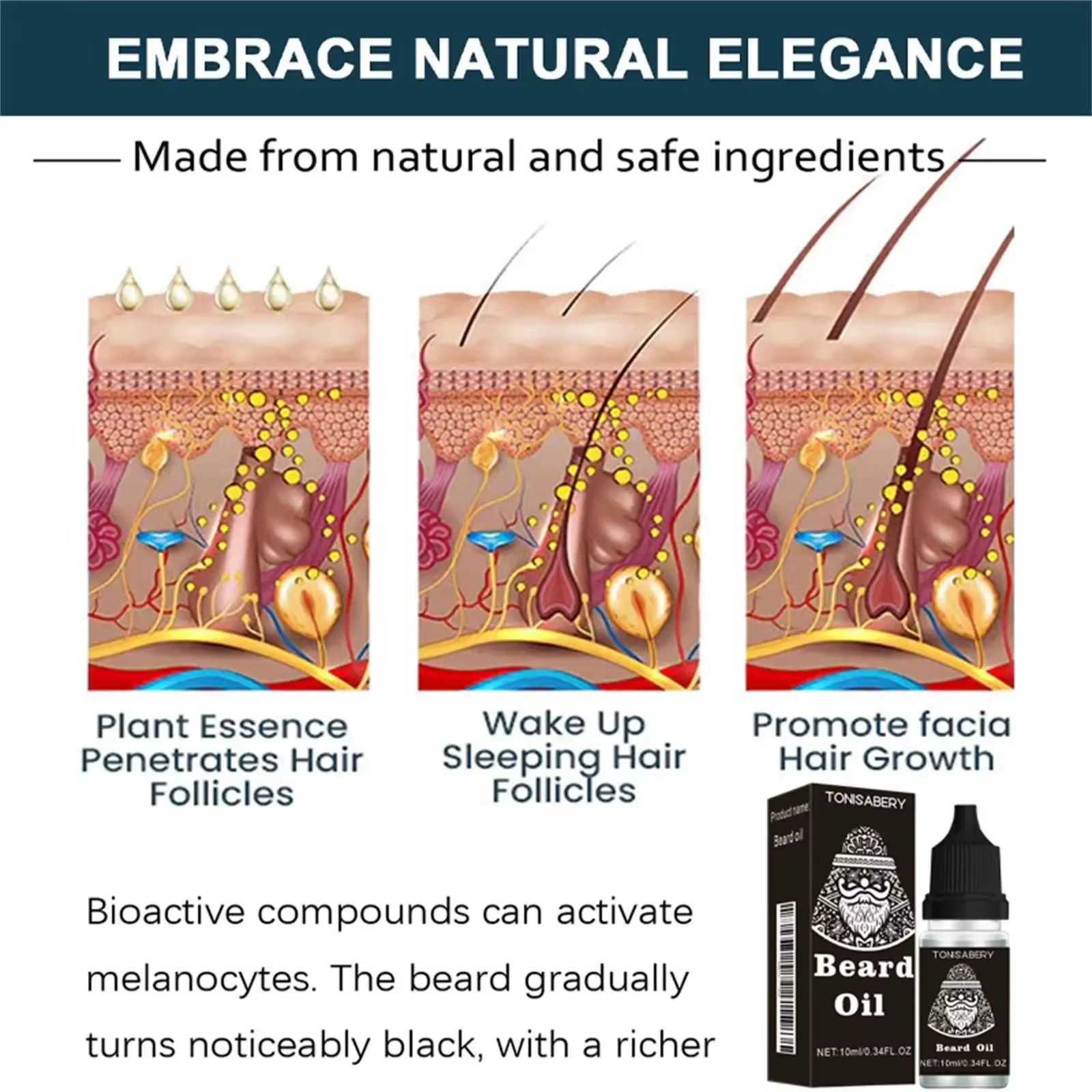 Sérum de croissance rapide de la barbe de haute qualité pour hommes, favorise la repousse de la barbe, plus épaisse, plus longue, plus dense, anti-chute, huile essentielle pour les soins capillaires