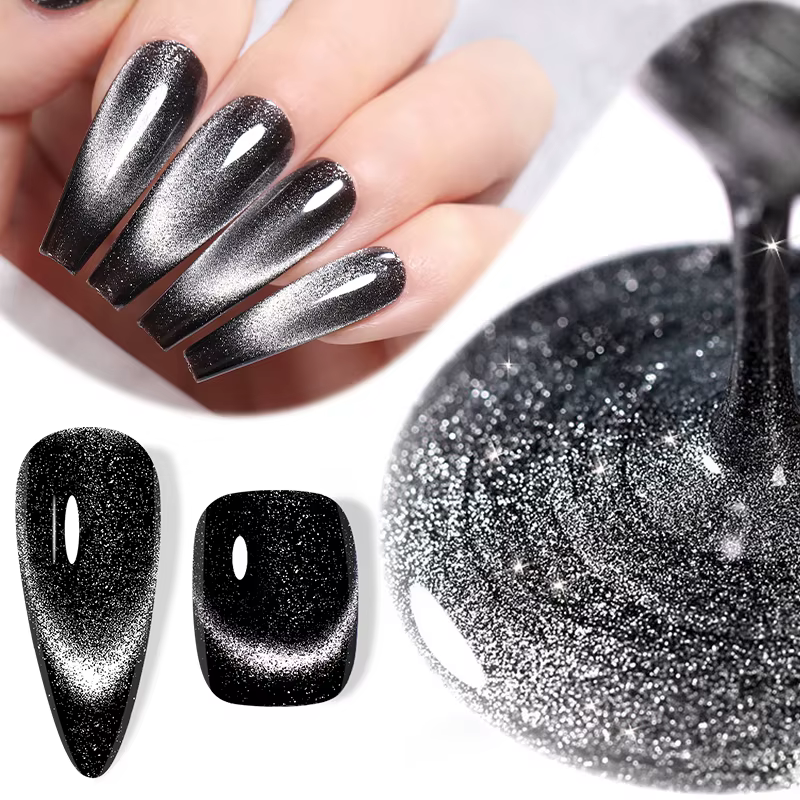 LILYCUTE 7ML noir cristal chat Gel magnétique scintillant paillettes Gel vernis à ongles Semi Permanent UV Gel Nail Art pas besoin de couleur de Base