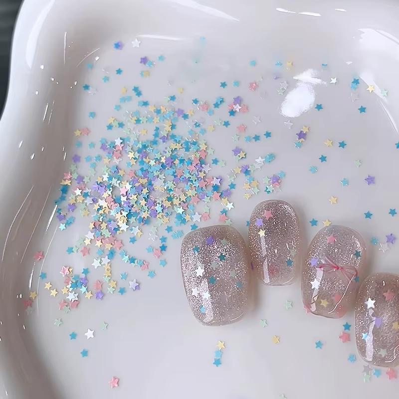 Paillettes pour ongles couleur Macaron en forme d'étoile