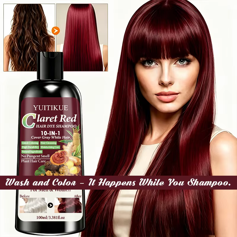 Shampoo colorant capillaire rouge claret 10 en 1, à base de plantes naturelles, coloration rapide, couvre les cheveux gris et blancs, longue durée, soin capillaire doux, 100ml
