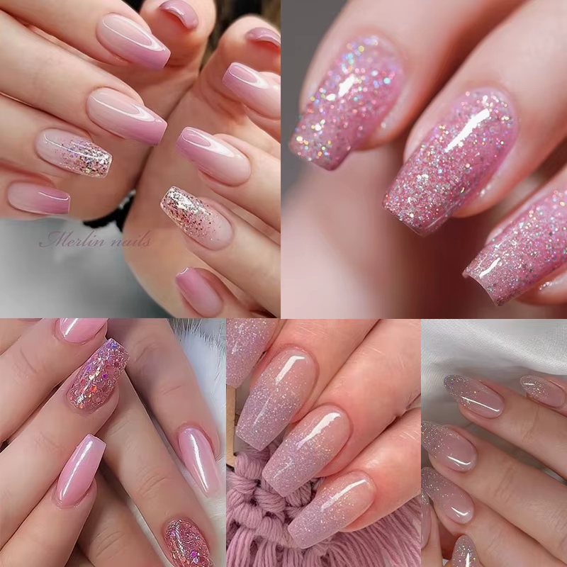 Mtssii 6 pièces/ensemble rose paillettes Gel vernis à ongles ensemble