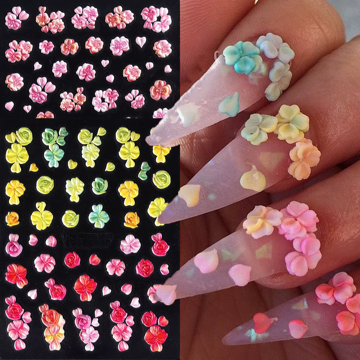 Autocollants pour ongles floraux colorés 5D