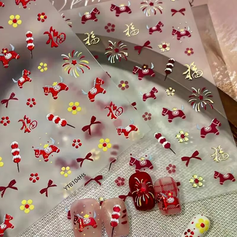 Autocollants pour ongles du Nouvel An chinois 2026