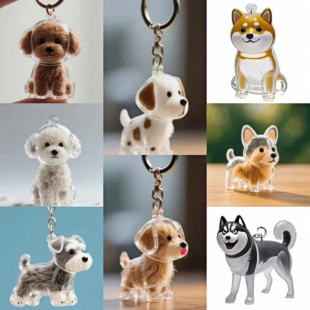 Pendentif porte-clés mignon pour poils de chien, accessoire de sac, porte-clés de voiture pour couple, bijou souvenir, cadeau de collection, décoration, accessoires pour chien