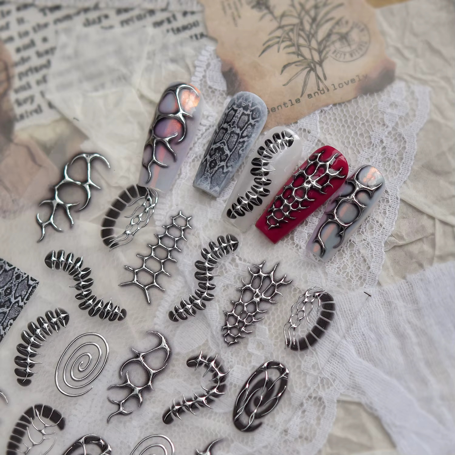 Autocollants pour ongles en métal style punk