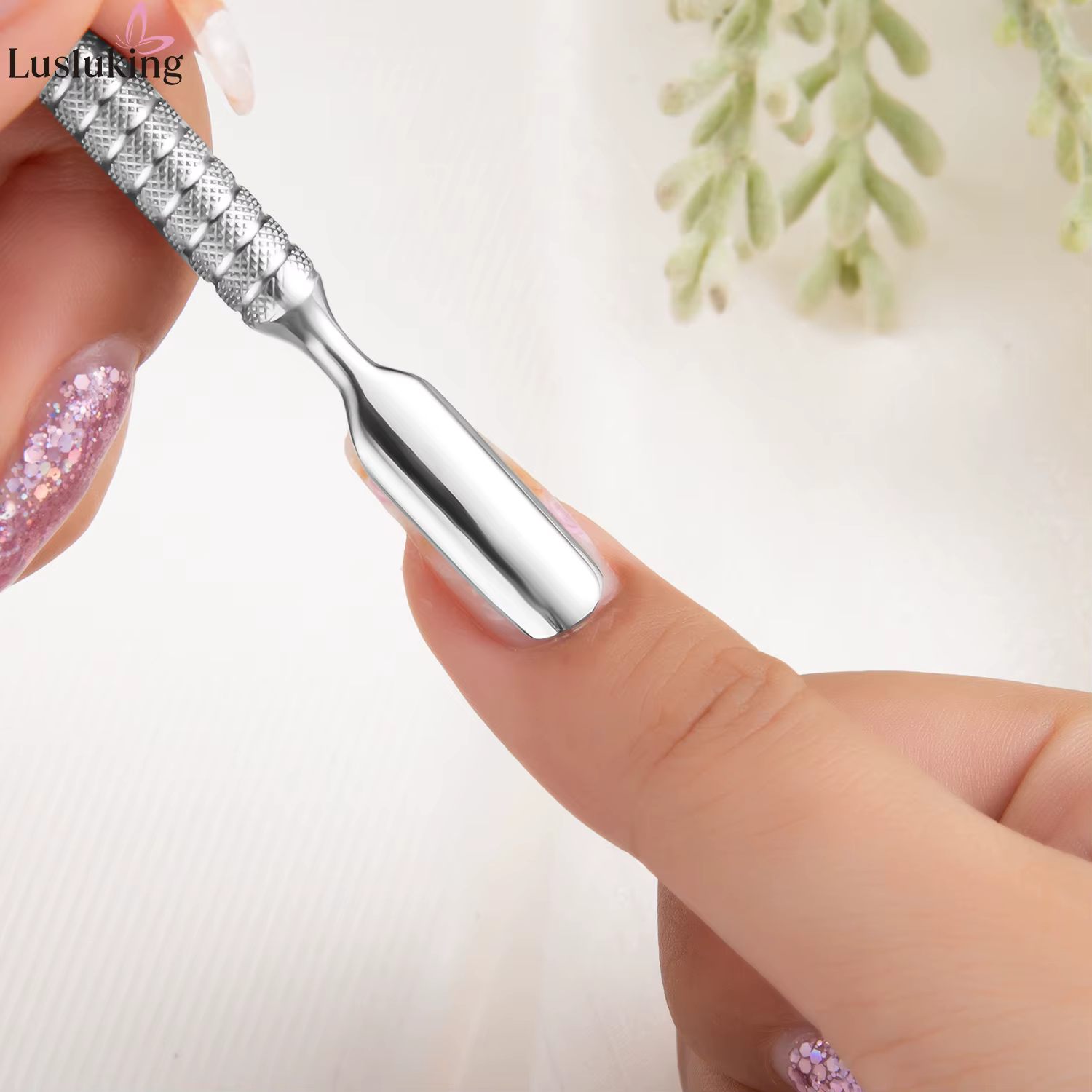 Manucure professionnelle acier inoxydable poussoir à cuticules avec poignée texturée double face pousser cuticule dos enlever Gel vernis Nail Art