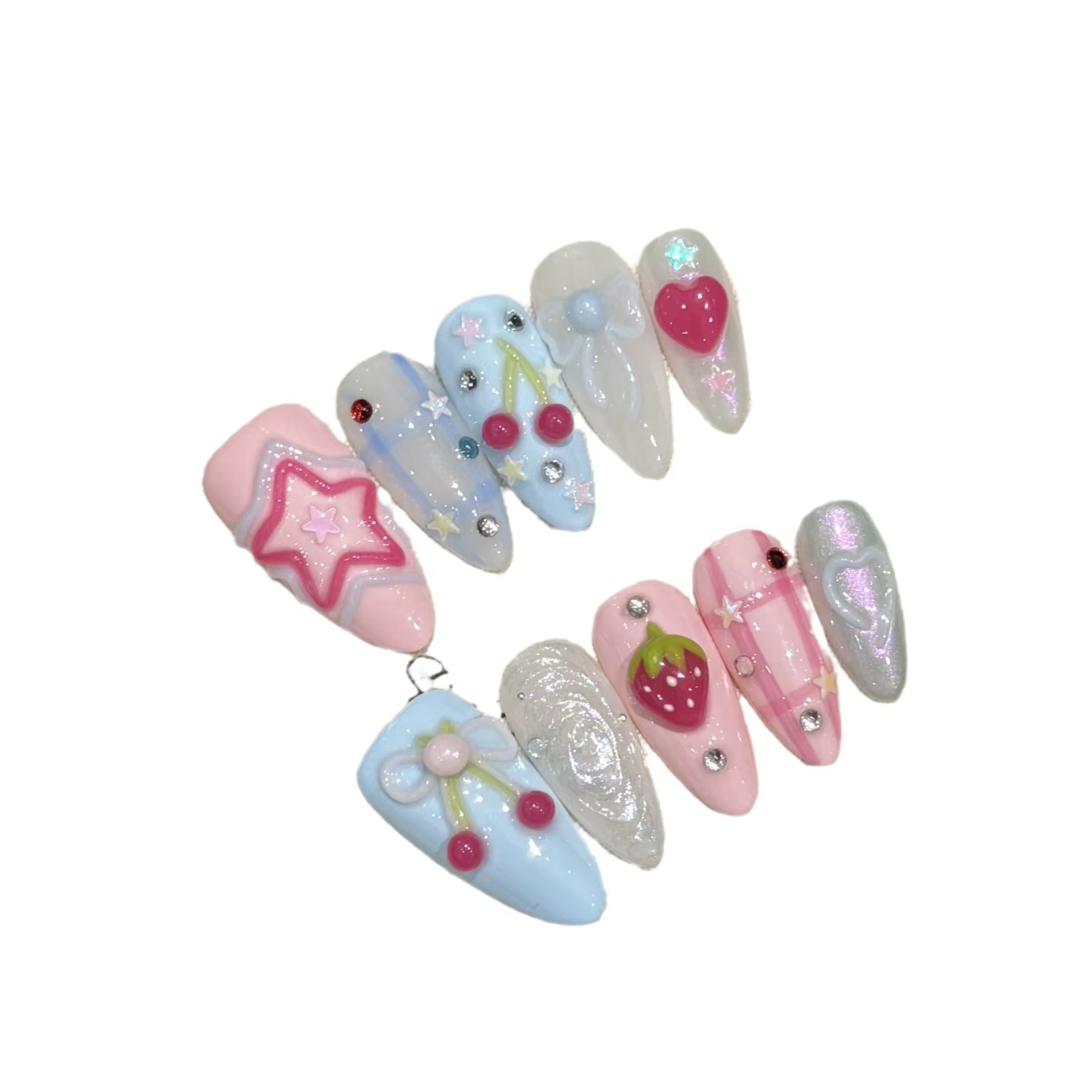 Presse à la main sur les ongles Ins doux rose bleu couleur faux