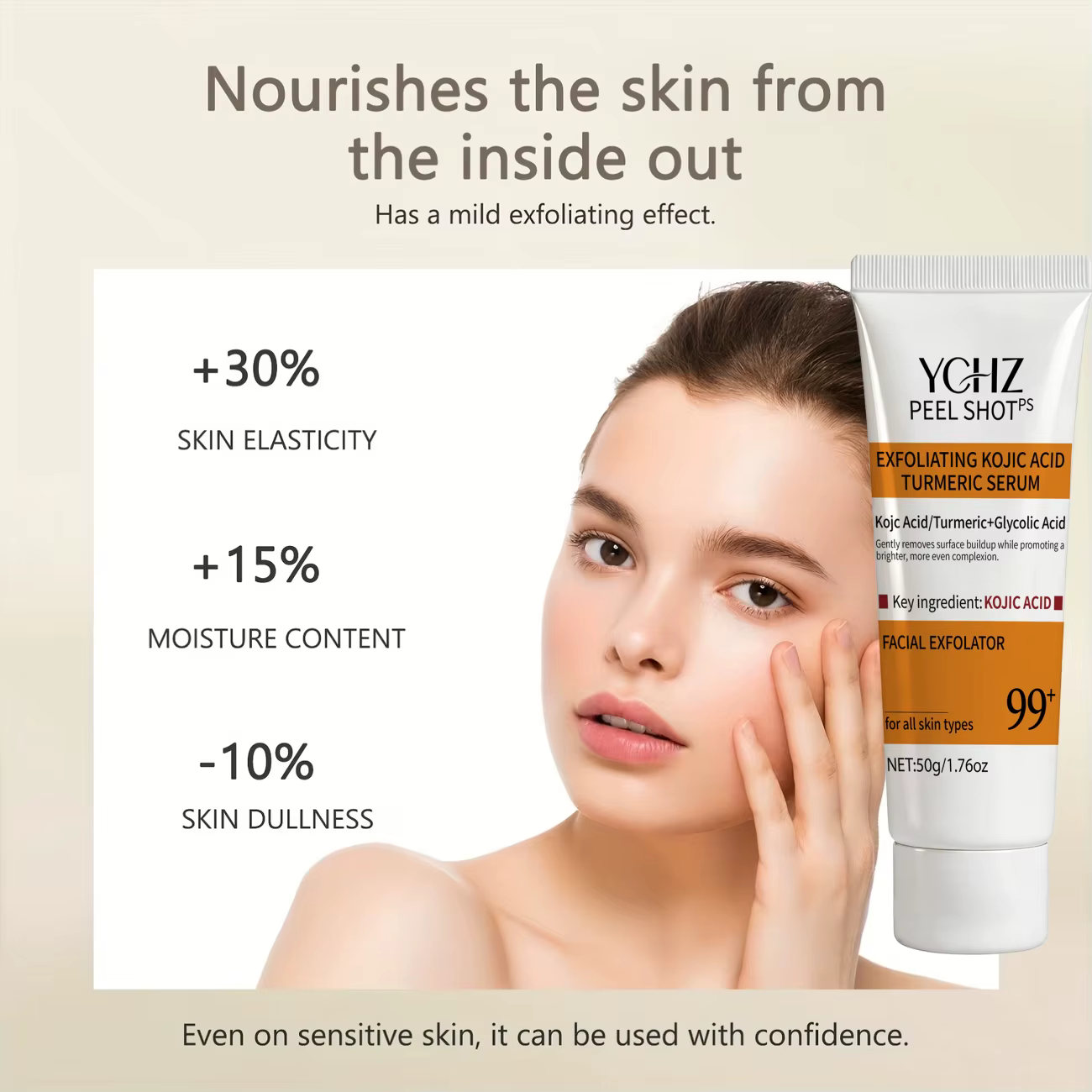 Gel exfoliant à l'acide kojique et au curcuma, adapté au visage et au corps, gommage doux parfumé à l'orange, gel nettoyant pour le corps, élimine les peaux mortes, nettoyant pour la peau - 50 g