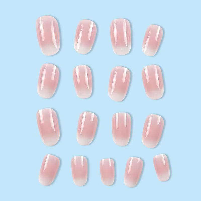 24 pièces ovale court rose presse sur ongles Simple Ombre printemps faux
