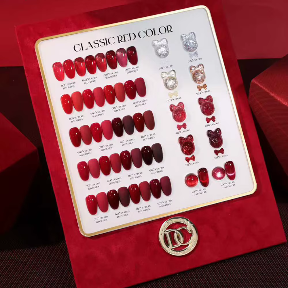 Automne hiver rouge Gel vernis à ongles ensemble avec carte de couleur oeil de chat