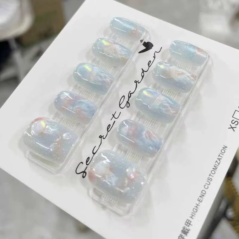 10 pièces femmes filles rêveur queue de poisson méduse nouveau fait à la main oeil de chat presse sur ongles détachable