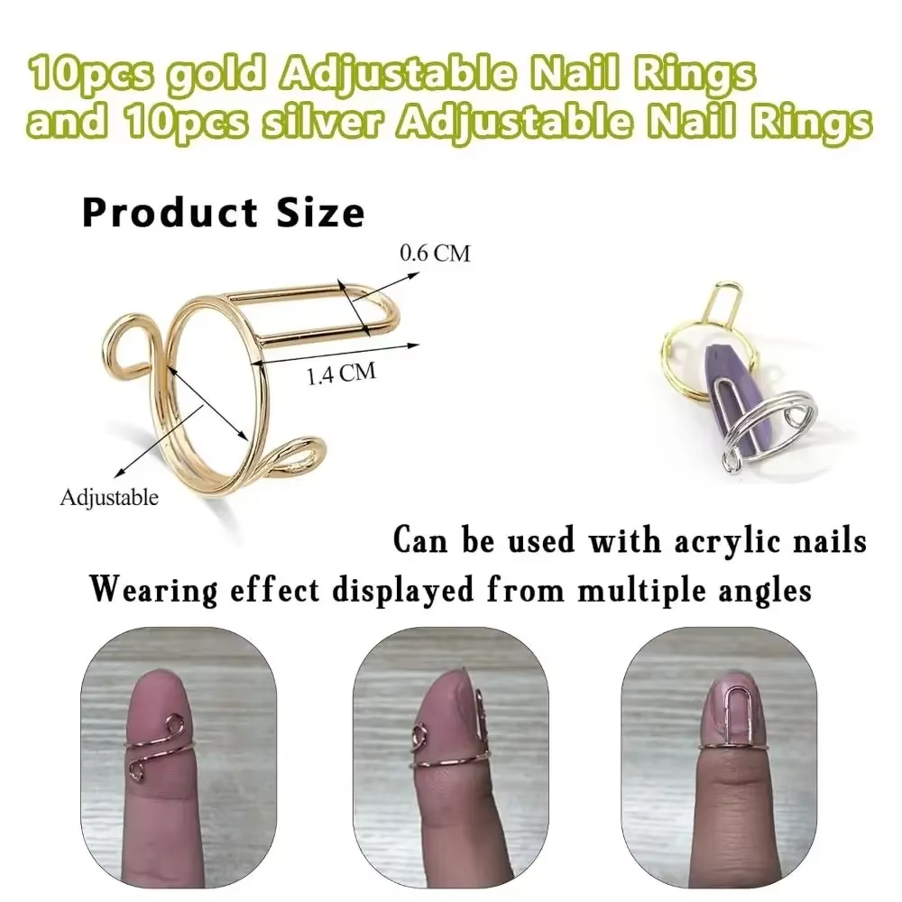 10 pièces anneaux pour ongles bout des doigts