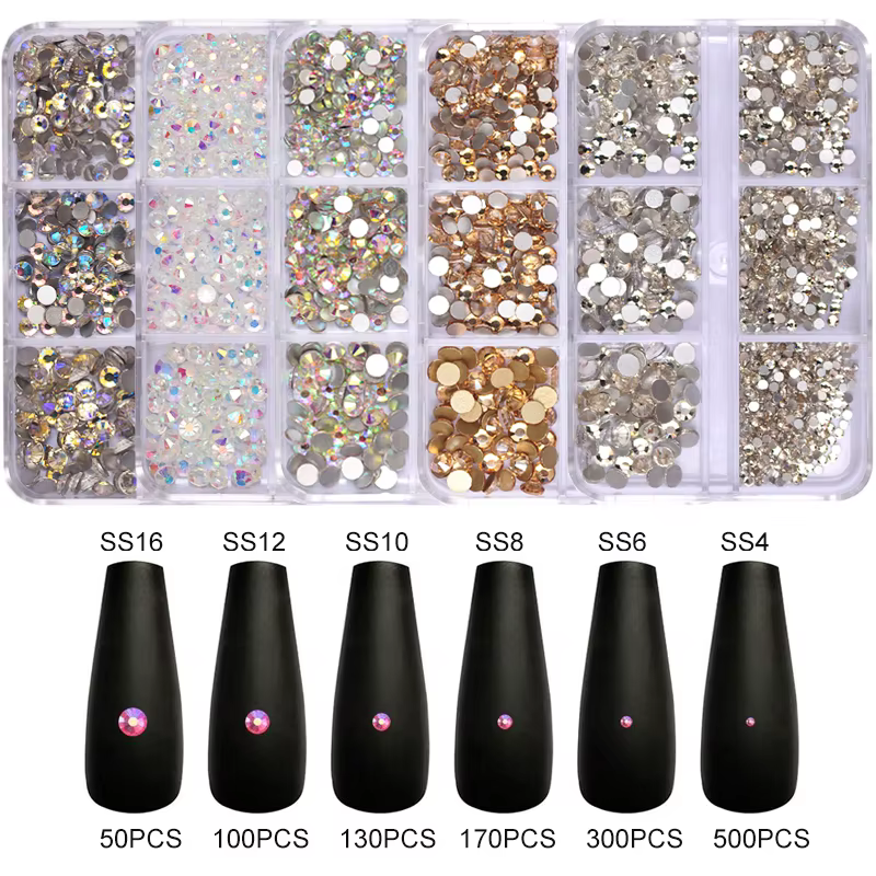 Breloques pour ongles en cristal coloré à dos plat
