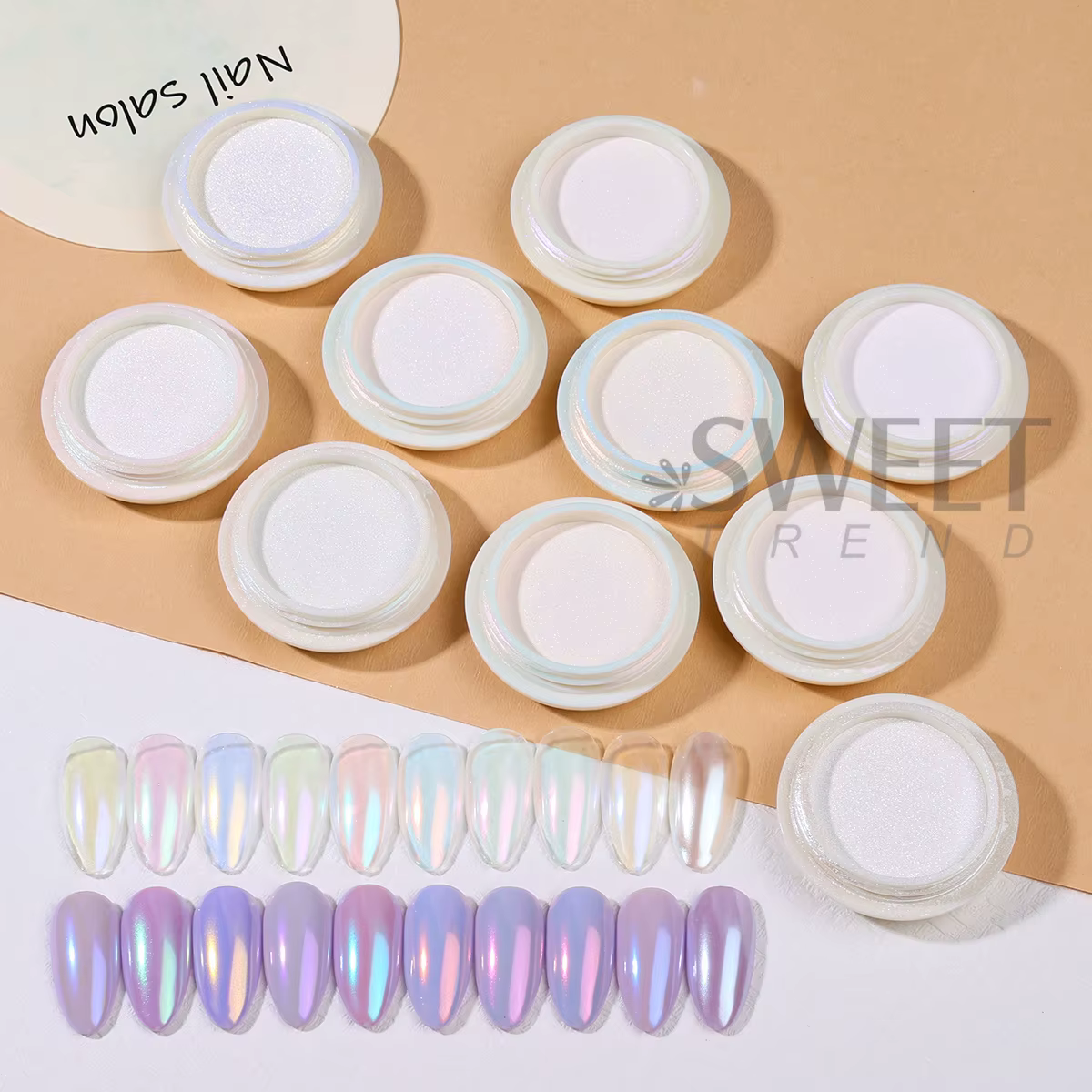 Poudre de pigment pour ongles effet chrome aurore 10 couleurs