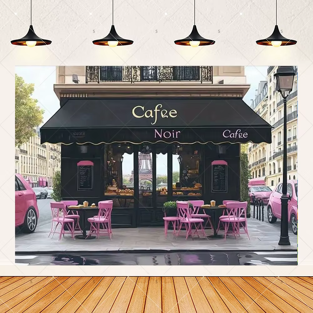 Décor de café parisien, photographie de style parisien ‌   Fournitures de décoration pour fête d'anniversaire, toile de fond pour studio photo, accessoires