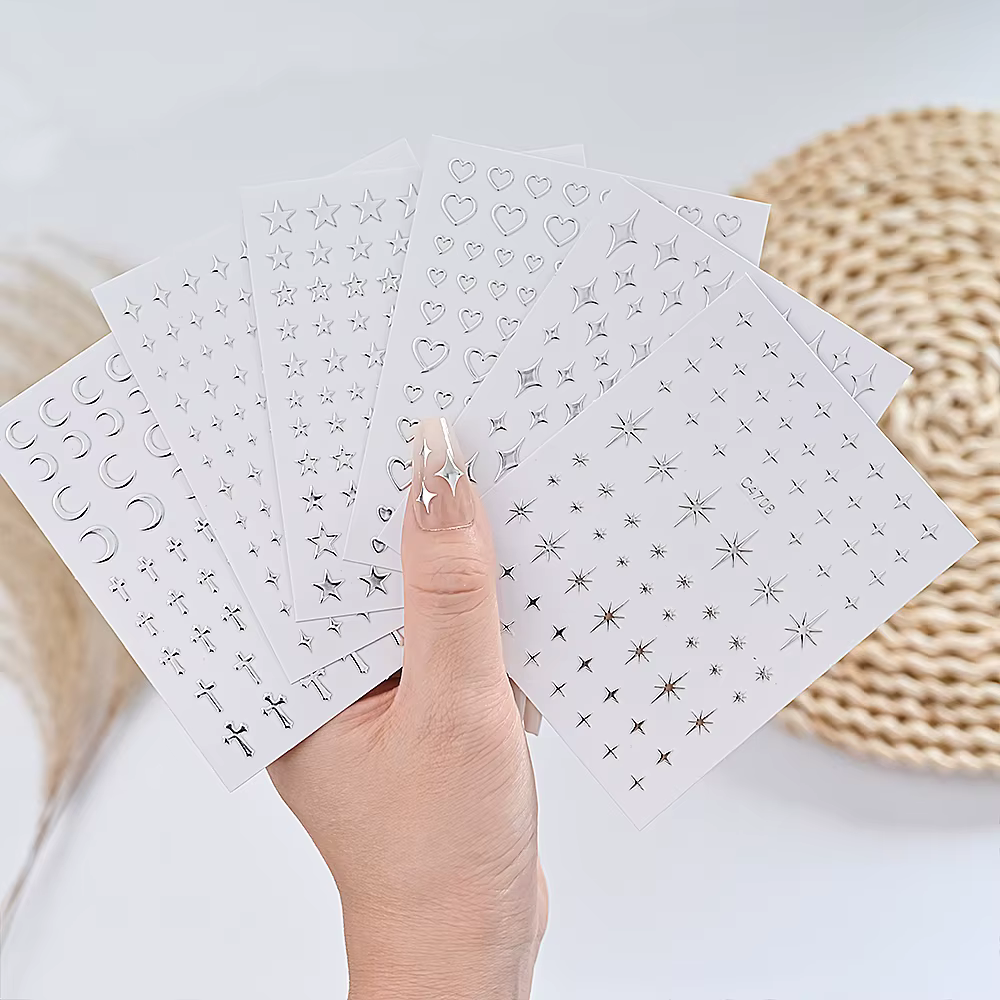 Autocollants pour ongles en métal argenté