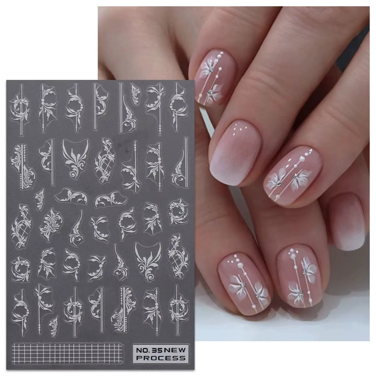 6 autocollants pour ongles à fleurs blanches fraîches de printemps