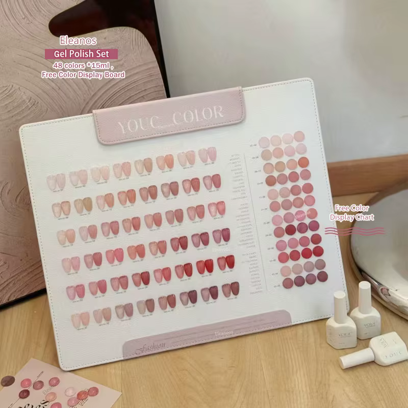 Eleanos Gelée Rose Nude Printanière 48 pièces Vernis à Ongles Translucide Gel Lacté Sirop Avec Nuancier Manucure 15ML