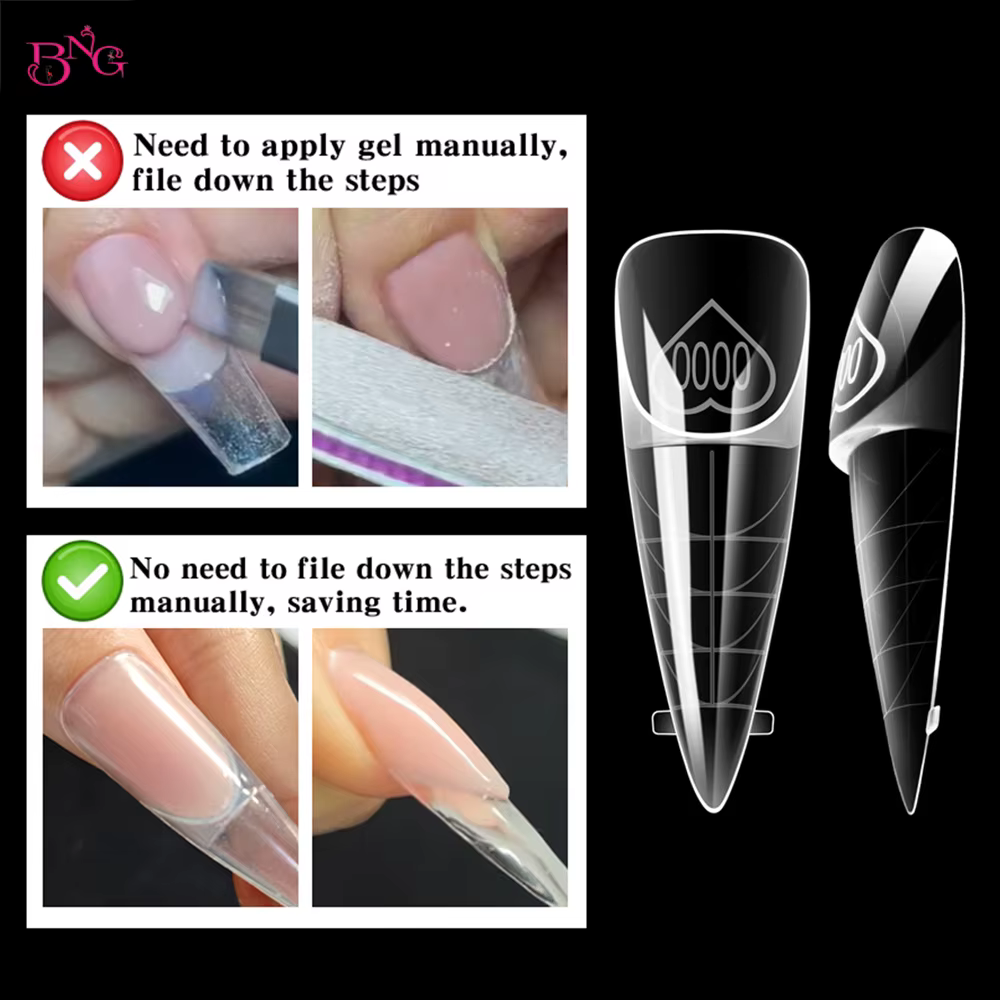BNG Dual Forms pour Gel Constructeur, Formes Double Usage Stiletto, Carrées, French Space, pour Extension d'Ongles, 150 Pièces, Moules Acryliques Réutilisables