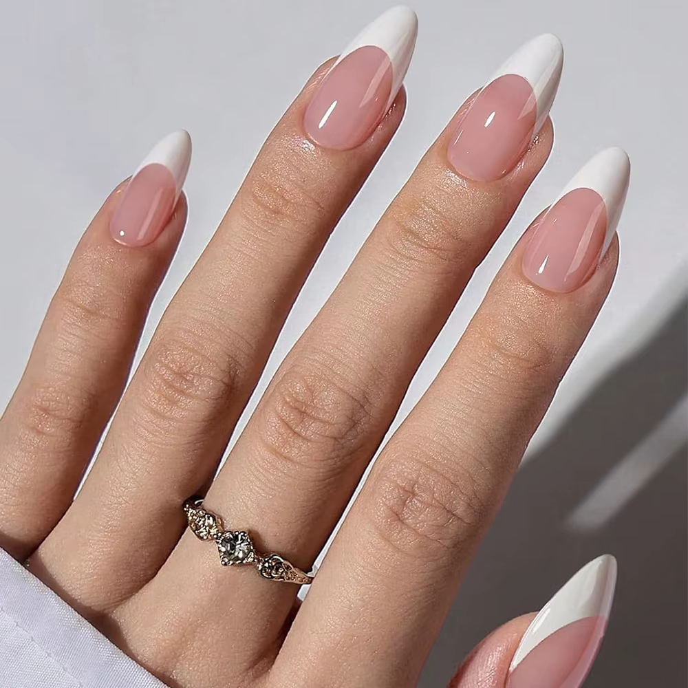 120/150/360 pièces amande rose français presse sur ongles brillant