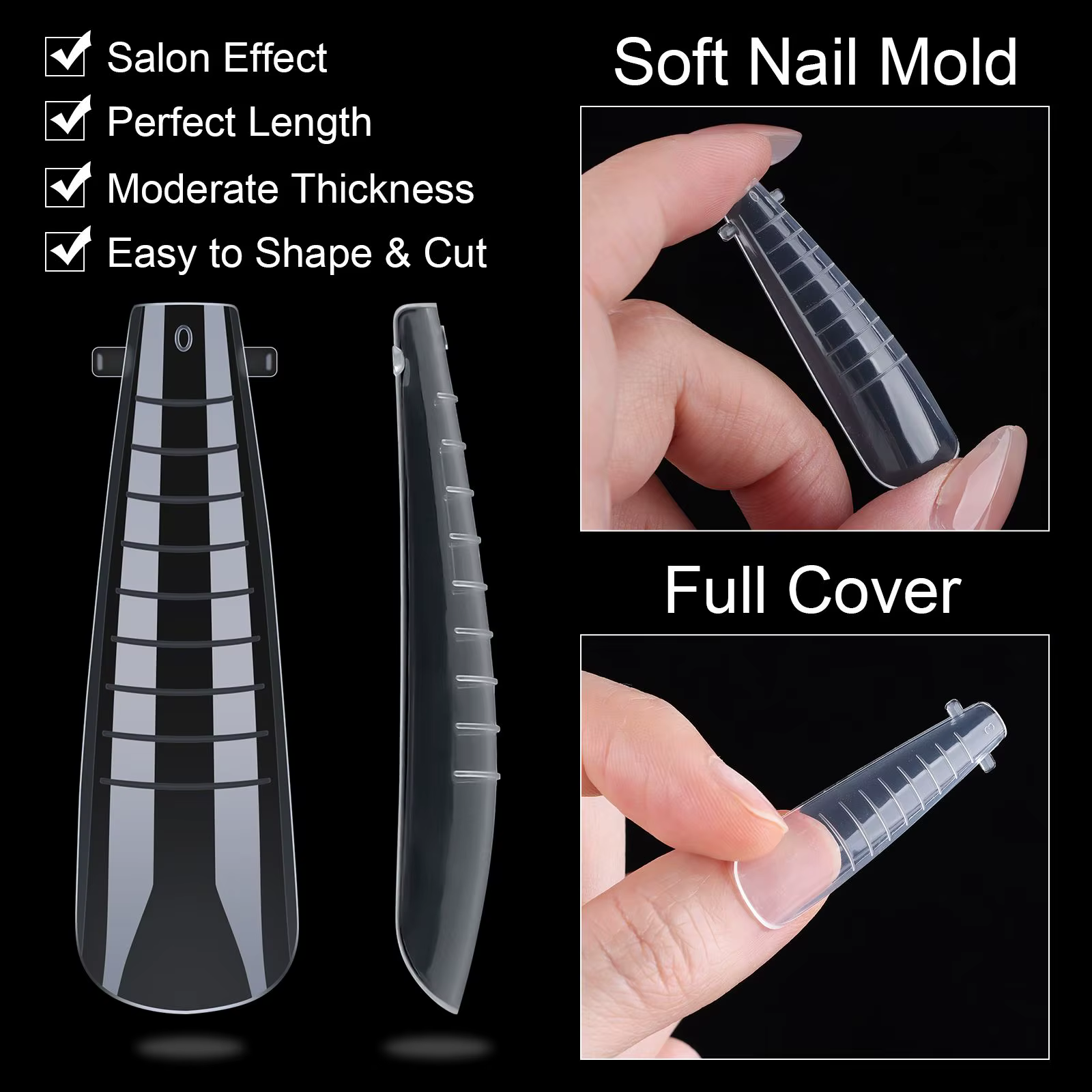 Pour Nail Art moules à ongles Style français couverture complète formes d'ongles cercueil longue ballerine double
