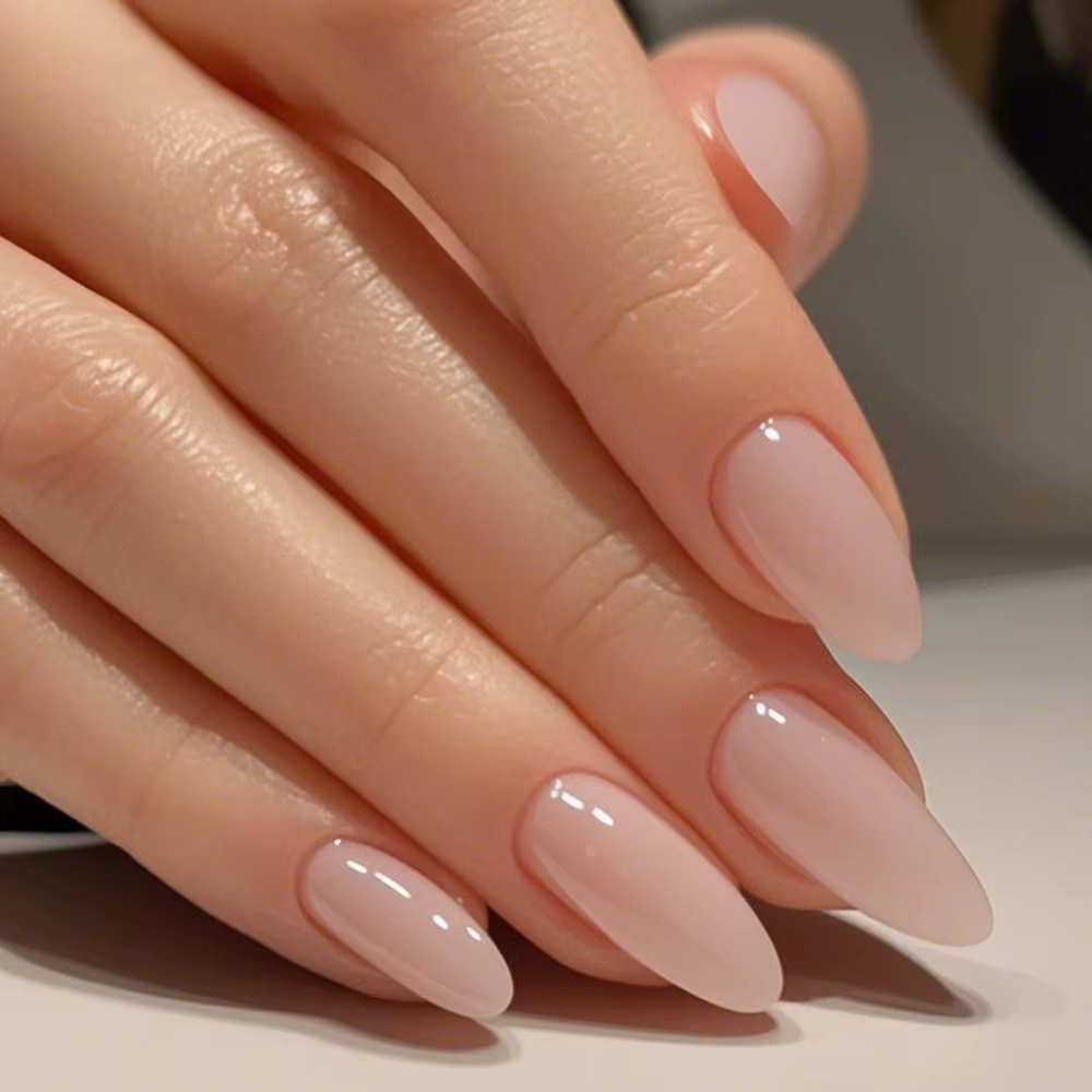 120 pièces/boîte brillant rose faux ongles moyen amande Simple couleur unie presse
