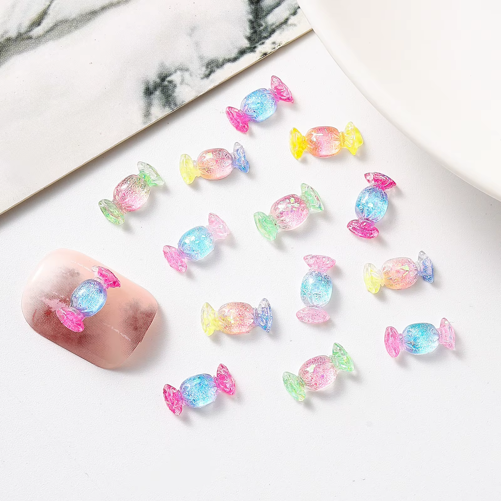 Jeu de nourriture bonbons Nail Art breloques irisé dégradé feuille d'or arc-en-ciel