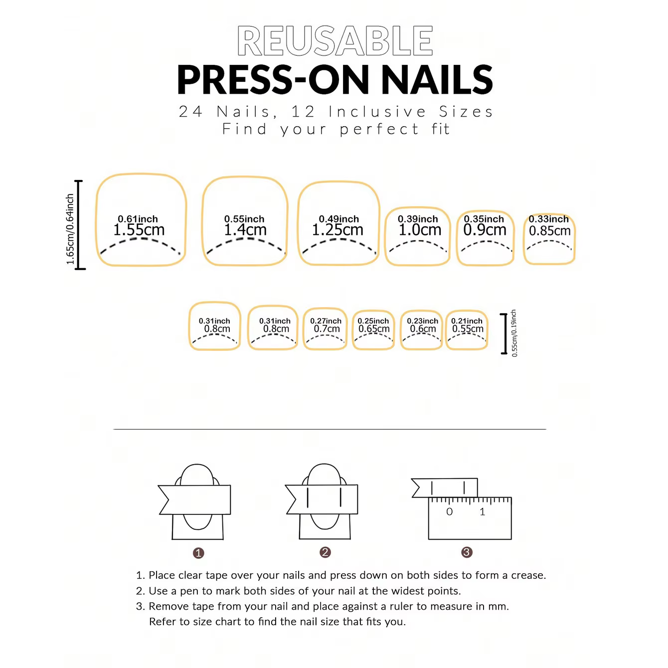 144 pièces de faux ongles carrés noirs brillants