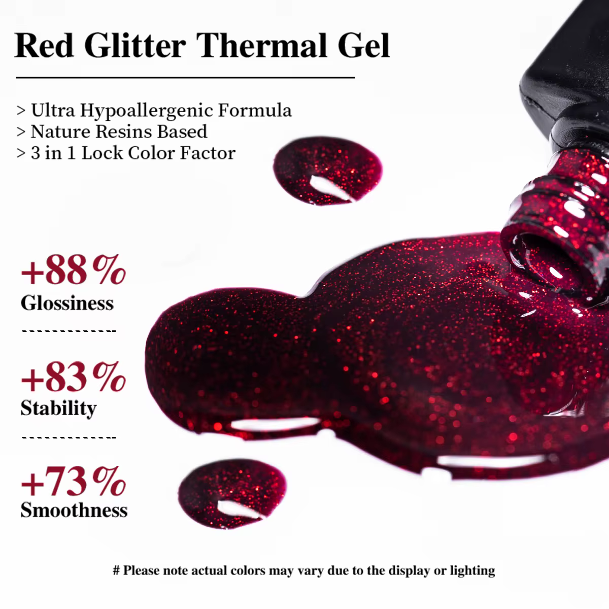 Vernis à ongles thermique à paillettes rouges