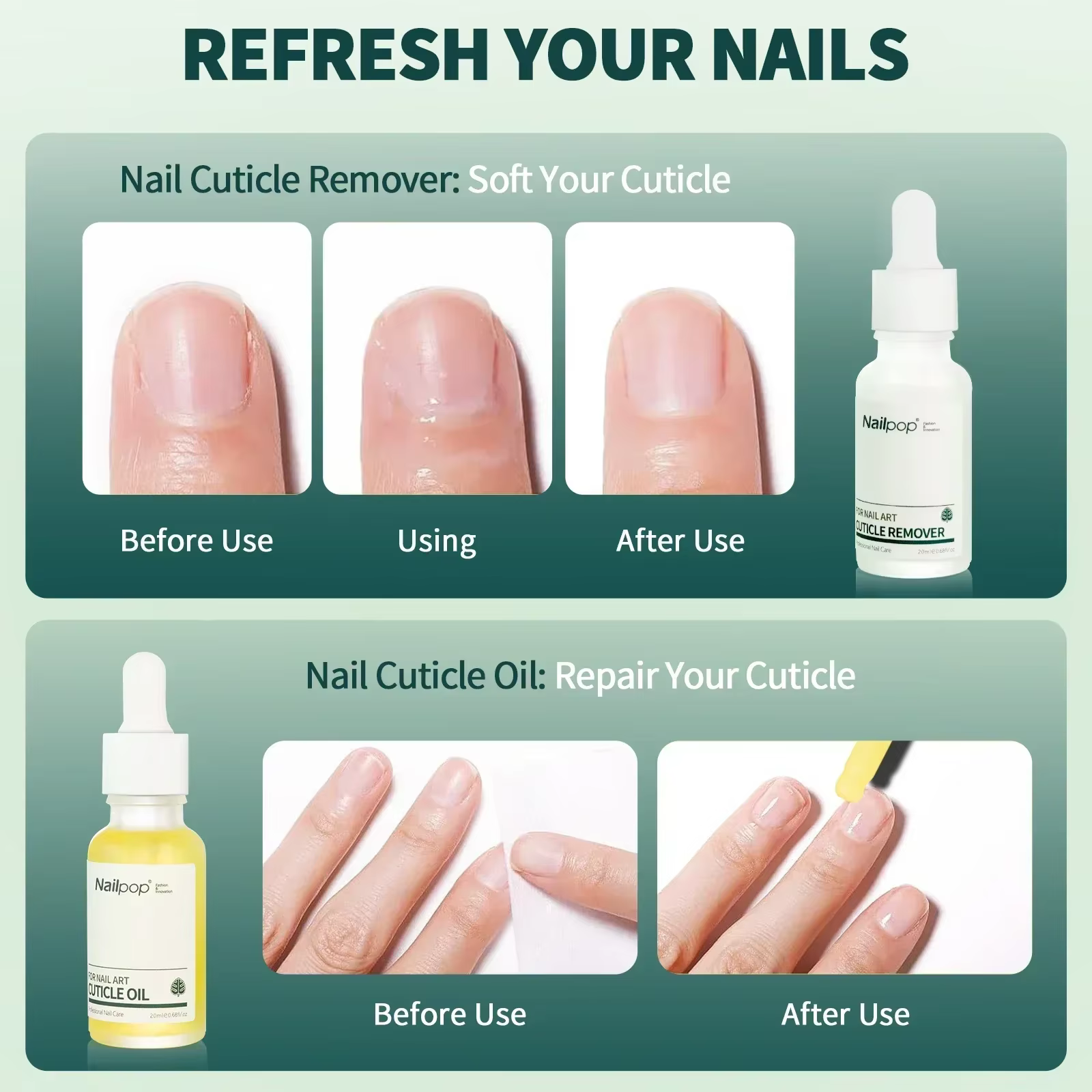 Nailpop dissolvant de cuticules et réparation d'huile de cuticule Kit de soin des ongles traitement