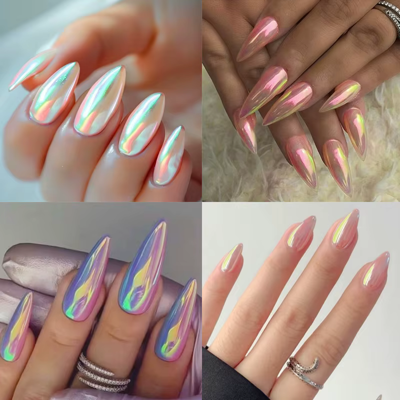 24 faux ongles autocollants effet œil de chat rouge brillant
