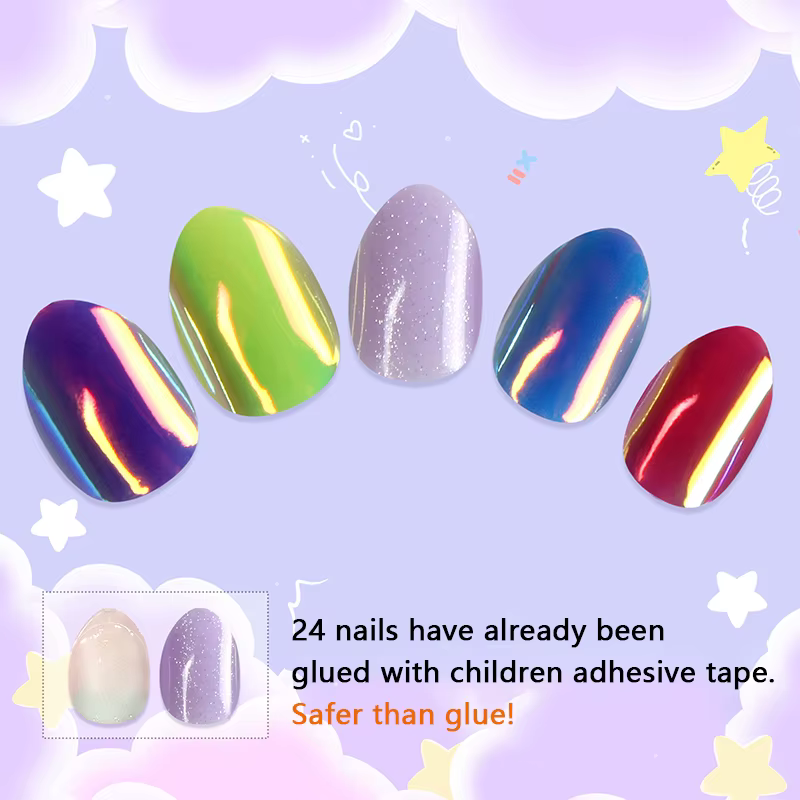 24 pièces enfants mignon faux ongles filles dessin animé presse