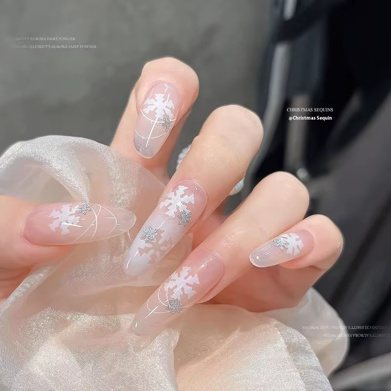 Flocons de neige hiver ongles paillettes scintillantes