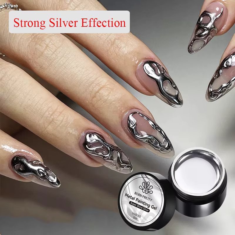 BORN PRETTY 5ml peinture métallique Gel vernis forte argent Effection Nail Art tremper Gel