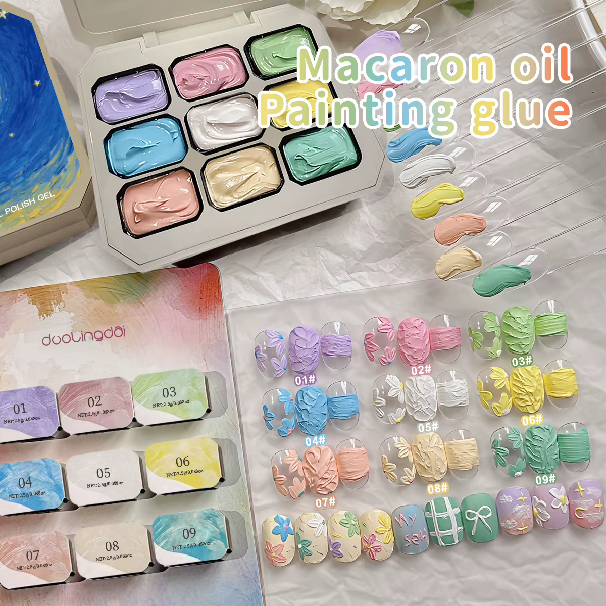 Ensemble complet de Gel de peinture à l'huile Macaron à 9 grilles