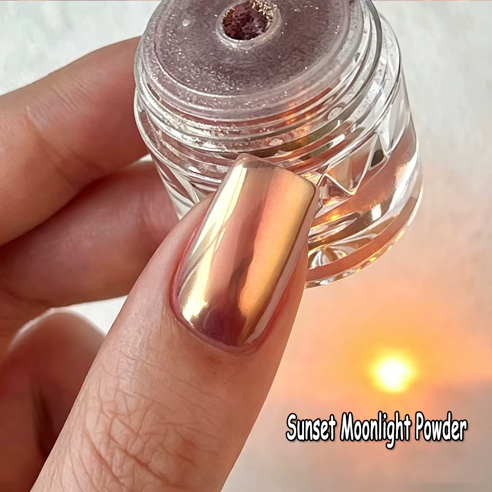 1 Boîte de Poudre à Ongles Effet Miroir Coucher de Soleil Brillant 0
