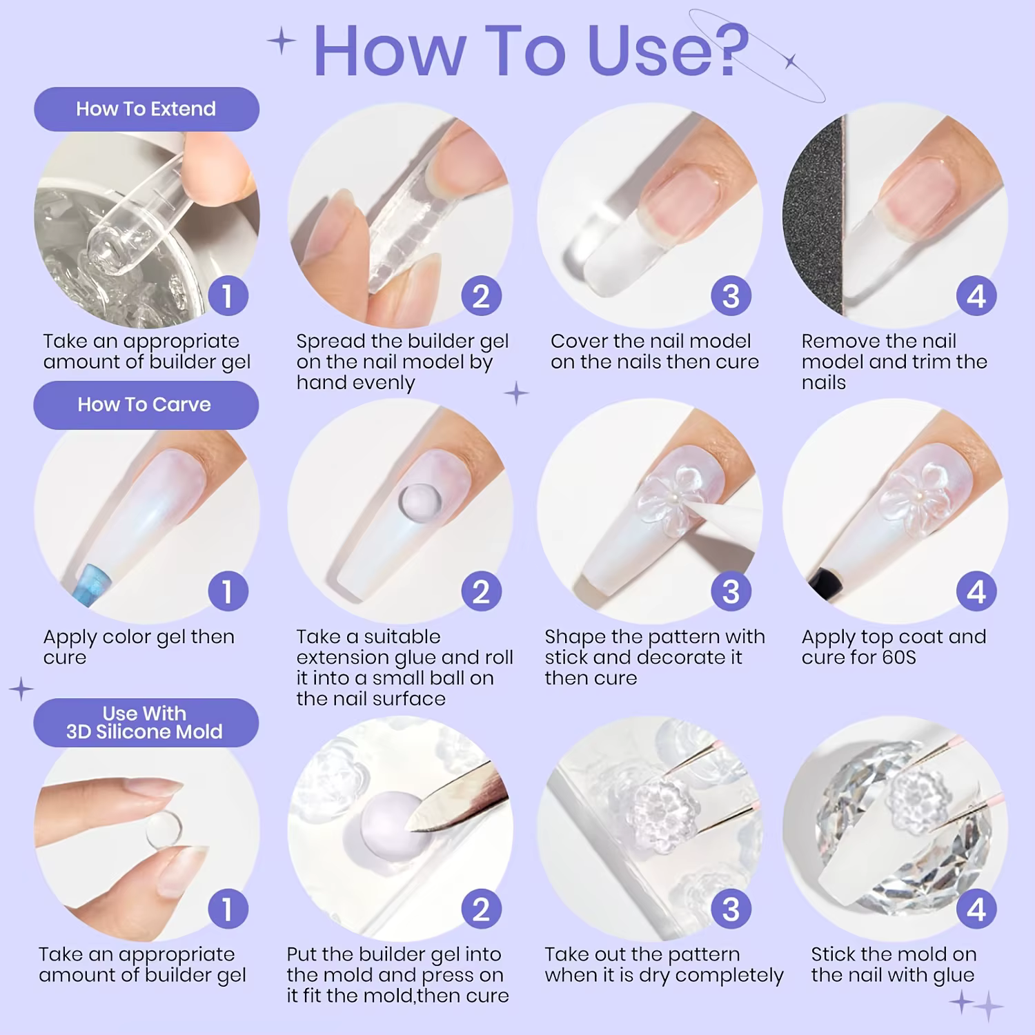 100g antiadhésif main solide Extension d'ongle Gel-clair rose blanc prolonger Gel dur 3D sculpture fleur Nail Art façonnage Gel