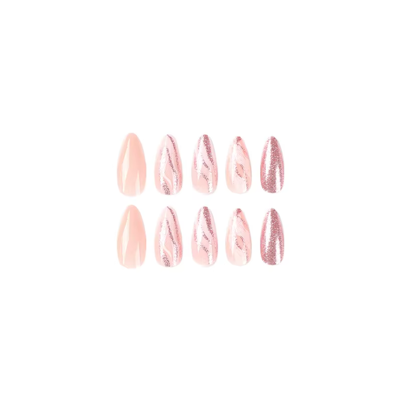 24 pièces longues d'ongles à paillettes françaises avec 1 morceau de colle gelée et 1 lime à ongles