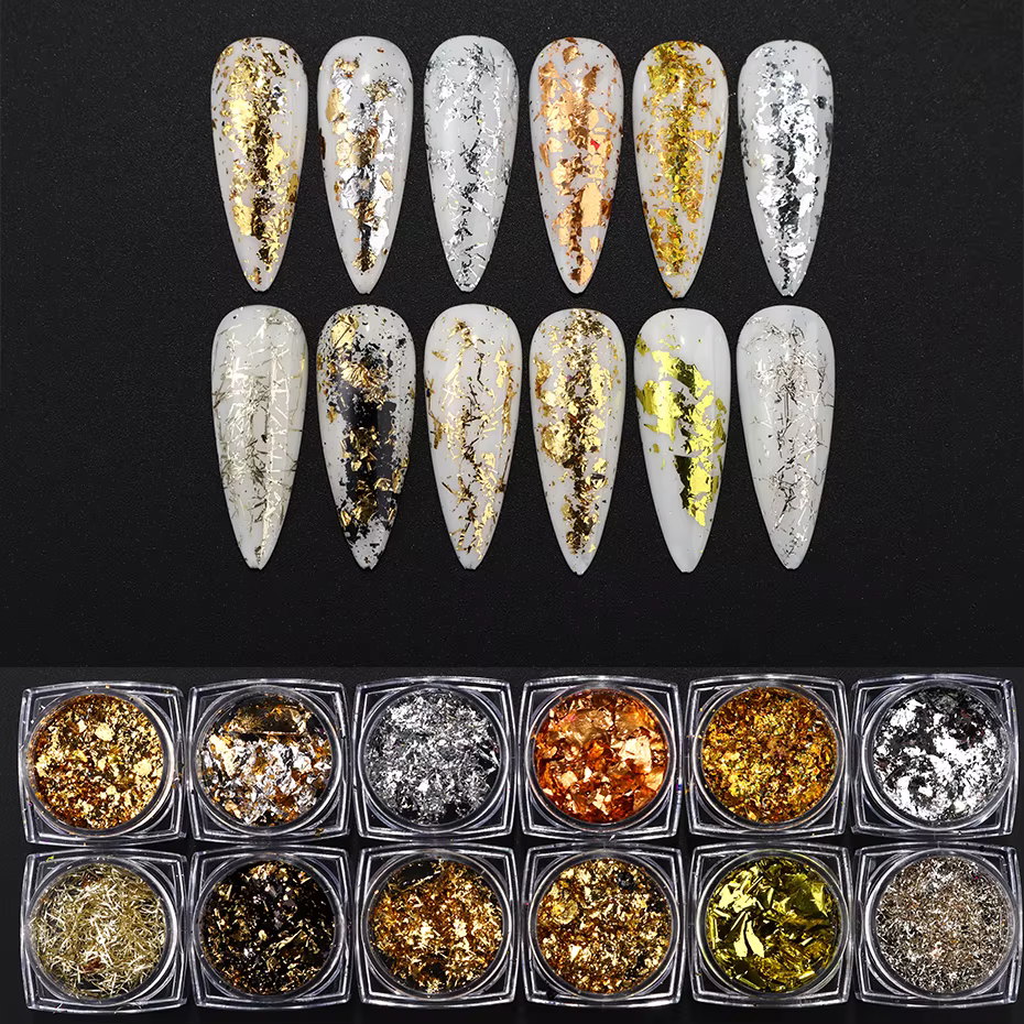 Feuilles d'or et d'argent pour ongles magnifiques