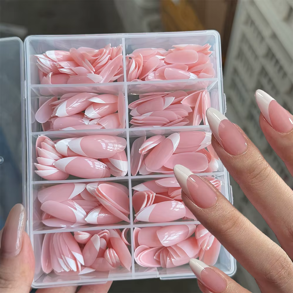 360/240/120 pièces rose clair amande presse sur ongles brillant blanc français faux