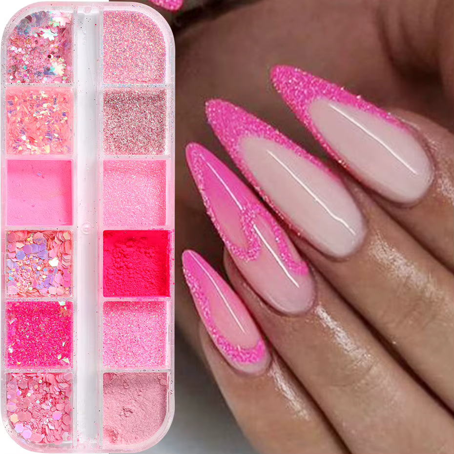 Poudre à ongles à paillettes rose