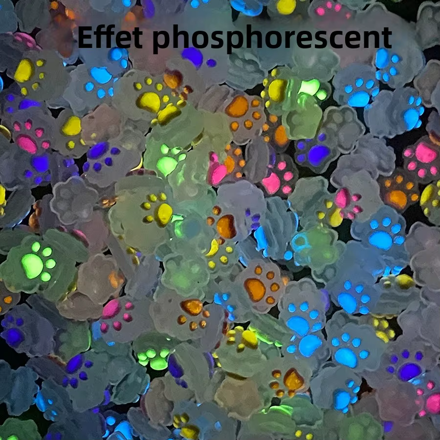 50 pièces de breloques lumineuses pour ongles en forme de pattes de chiot et de chat, décorations 3D pour nail art, accessoires