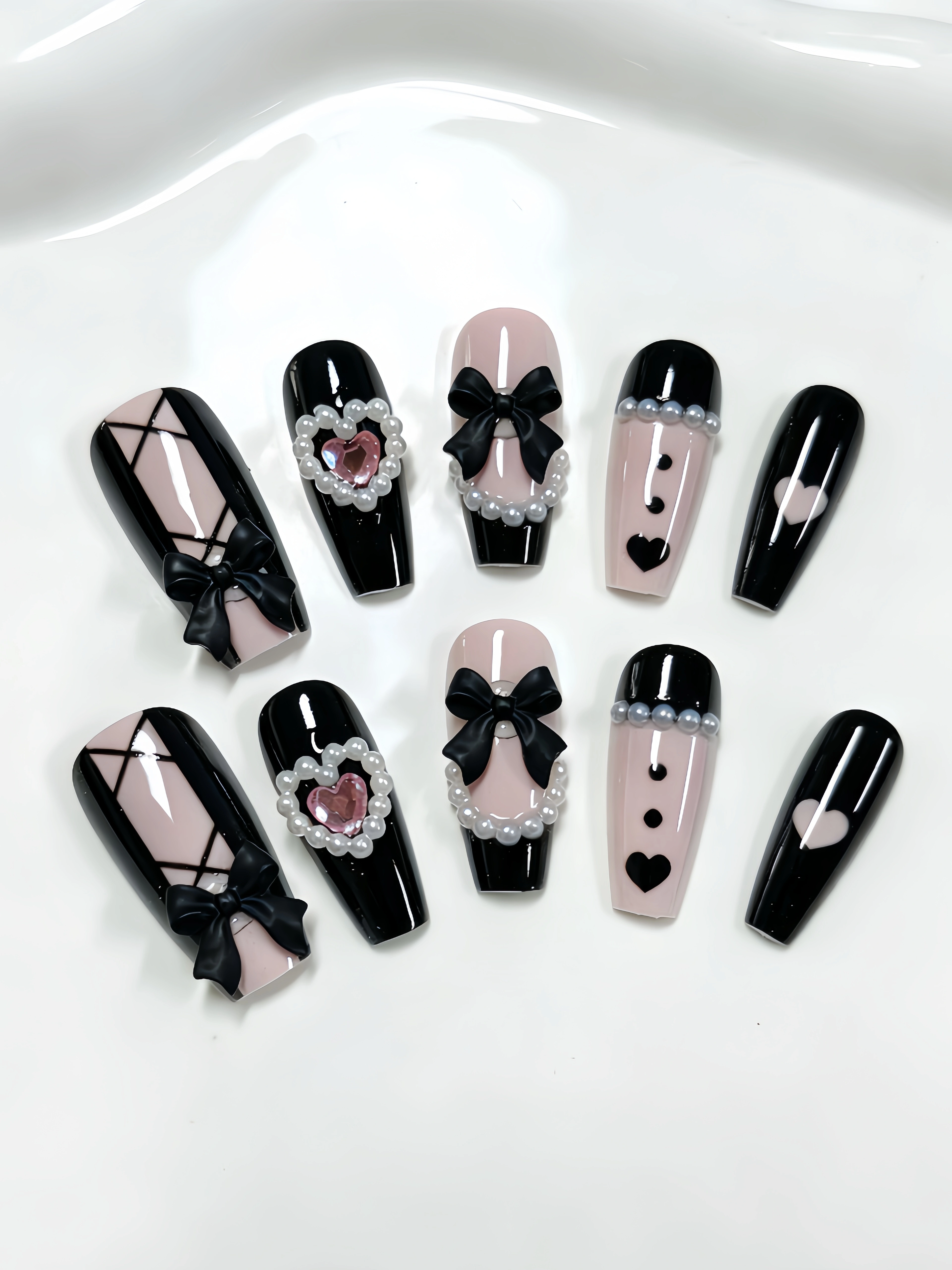 10 faux ongles trapézoïdaux de longueur moyenne