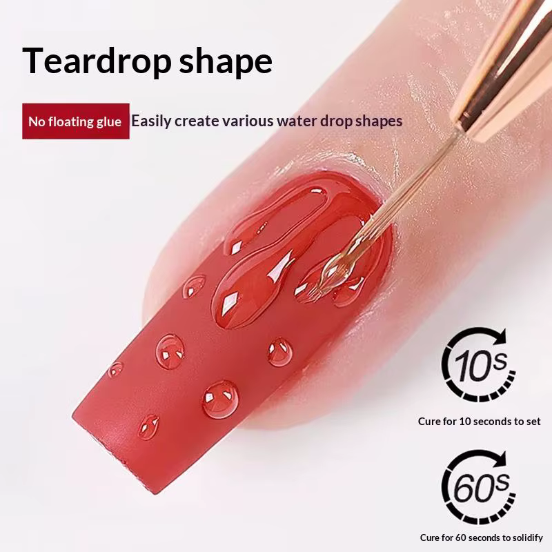 Gel à ongles avec design goutte d'eau 3D, finition durable haute transparence pour les passionnés de manucure