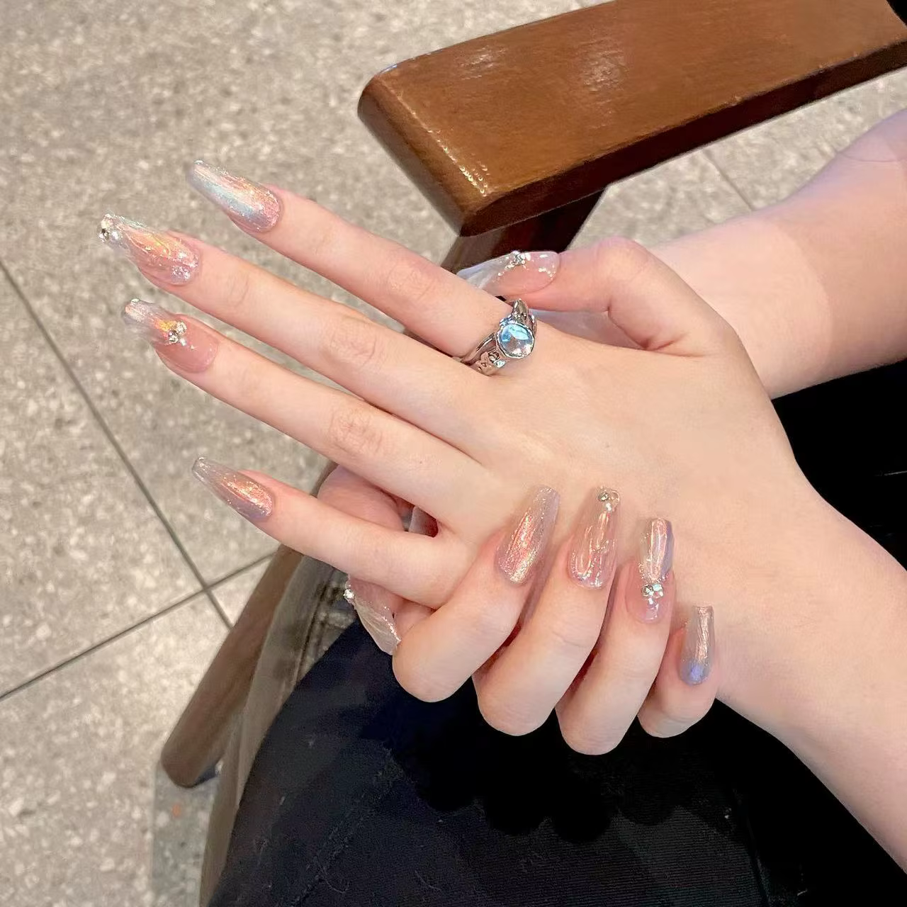 Faux ongles à pression fait à la main N64.Shiny Aurora Mermaid
