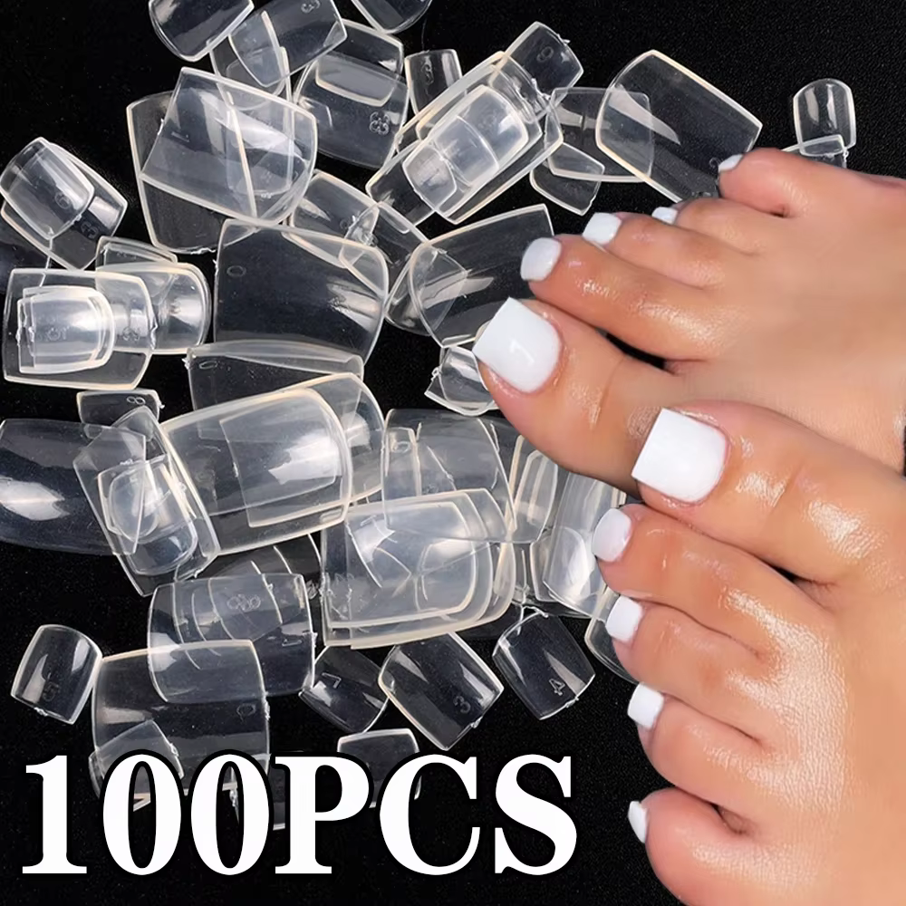 100 pièces faux orteils ongles français carré Nature blanc clair