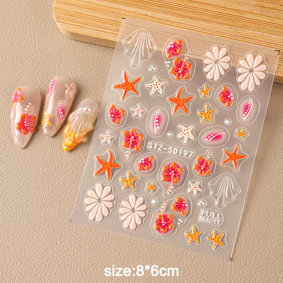 Autocollants pour ongles Étoile de mer orange Hibiscus